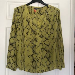Silk v-neck flowy top with snakeskin pattern